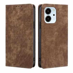 For Honor 80 SE RFID Anti-theft Brush Magnetic Leather Phone Case(Brown)