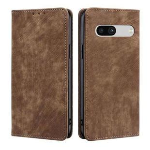 For Google Pixel 7a RFID Anti-theft Brush Magnetic Leather Phone Case(Brown)