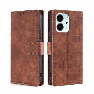 For Honor 80 SE Skin Feel Crocodile Magnetic Clasp Leather Phone Case(Brown)