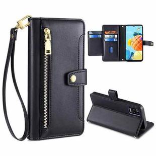 For LG K52 Sheep Texture Cross-body Zipper Wallet Leather Phone Case(Black)