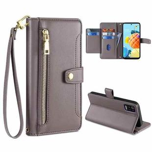 For LG K52 Sheep Texture Cross-body Zipper Wallet Leather Phone Case(Grey)