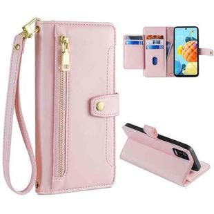 For LG K52 Sheep Texture Cross-body Zipper Wallet Leather Phone Case(Pink)