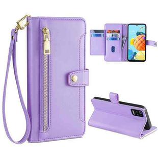 For LG K52 Sheep Texture Cross-body Zipper Wallet Leather Phone Case(Purple)