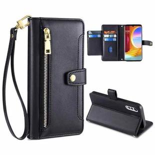 For LG Velvet Sheep Texture Cross-body Zipper Wallet Leather Phone Case(Black)