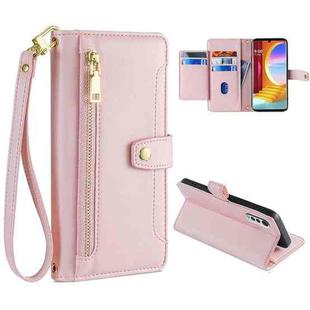 For LG Velvet Sheep Texture Cross-body Zipper Wallet Leather Phone Case(Pink)