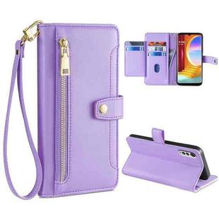 For LG Velvet Sheep Texture Cross-body Zipper Wallet Leather Phone Case(Purple)