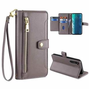 For Motorola Edge Sheep Texture Cross-body Zipper Wallet Leather Phone Case(Grey)