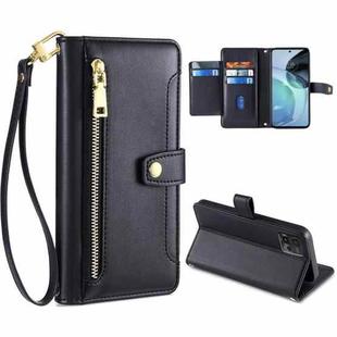 For Motorola Moto G72 4G Sheep Texture Cross-body Zipper Wallet Leather Phone Case(Black)