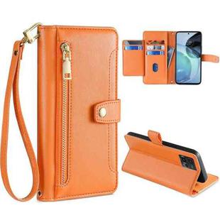 For Motorola Moto G72 4G Sheep Texture Cross-body Zipper Wallet Leather Phone Case(Orange)