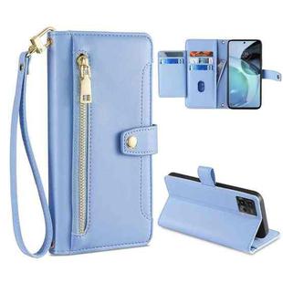For Motorola Moto G72 4G Sheep Texture Cross-body Zipper Wallet Leather Phone Case(Blue)