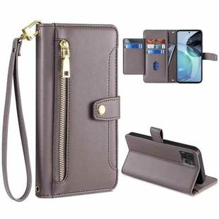 For Motorola Moto G72 4G Sheep Texture Cross-body Zipper Wallet Leather Phone Case(Grey)