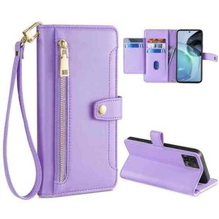 For Motorola Moto G72 4G Sheep Texture Cross-body Zipper Wallet Leather Phone Case(Purple)