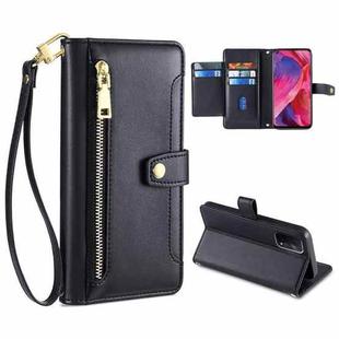 For OPPO A54 5G Sheep Texture Cross-body Zipper Wallet Leather Phone Case(Black)