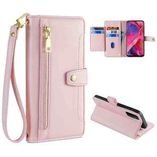 For OPPO A54 5G Sheep Texture Cross-body Zipper Wallet Leather Phone Case(Pink)