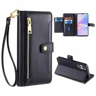 For OPPO A58 5G Sheep Texture Cross-body Zipper Wallet Leather Phone Case(Black)