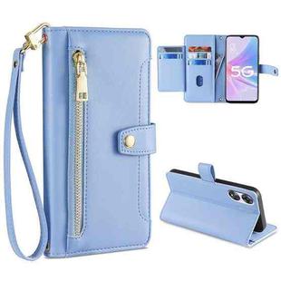 For OPPO A58 5G Sheep Texture Cross-body Zipper Wallet Leather Phone Case(Blue)