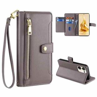 For OPPO Reno9 Pro+ 5G Sheep Texture Cross-body Zipper Wallet Leather Phone Case(Grey)