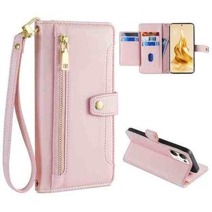 For OPPO Reno9 Pro+ 5G Sheep Texture Cross-body Zipper Wallet Leather Phone Case(Pink)