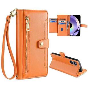 For Realme 10 Pro 5G Sheep Texture Cross-body Zipper Wallet Leather Phone Case(Orange)