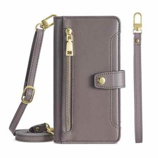 For TCL 40R 5G Sheep Texture Cross-body Zipper Wallet Leather Phone Case(Grey)