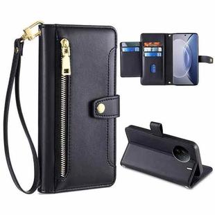 For vivo X90 Sheep Texture Cross-body Zipper Wallet Leather Phone Case(Black)