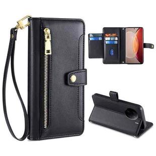 For vivo X90 Pro / X90 Pro+ Sheep Texture Cross-body Zipper Wallet Leather Phone Case(Black)