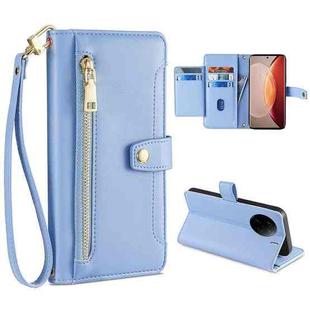 For vivo X90 Pro / X90 Pro+ Sheep Texture Cross-body Zipper Wallet Leather Phone Case(Blue)