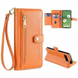 For Google Pixel 7 5G Sheep Texture Cross-body Zipper Wallet Leather Phone Case(Orange)