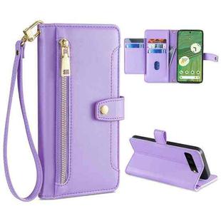 For Google Pixel 7 5G Sheep Texture Cross-body Zipper Wallet Leather Phone Case(Purple)