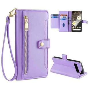 For Google Pixel 7 Pro Sheep Texture Cross-body Zipper Wallet Leather Phone Case(Purple)