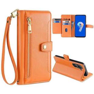 For ASUS Zenfone 9 / Zenfone 9Z Sheep Texture Cross-body Zipper Wallet Leather Phone Case(Orange)