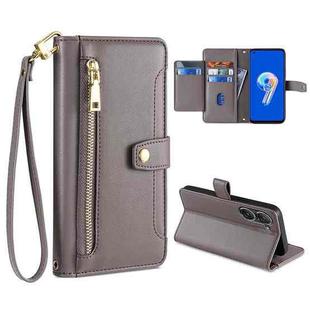 For ASUS Zenfone 9 / Zenfone 9Z Sheep Texture Cross-body Zipper Wallet Leather Phone Case(Grey)