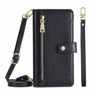 For ASUS Zenfone 8 Flip / ZS672KS Sheep Texture Cross-body Zipper Wallet Leather Phone Case(Black)