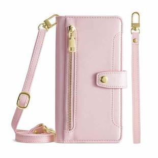 For ASUS Zenfone 8 Flip / ZS672KS Sheep Texture Cross-body Zipper Wallet Leather Phone Case(Pink)