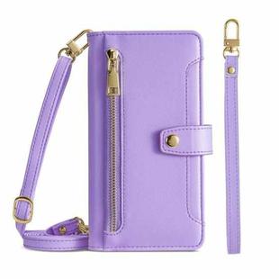 For Huawei P50 Sheep Texture Cross-body Zipper Wallet Leather Phone Case(Purple)