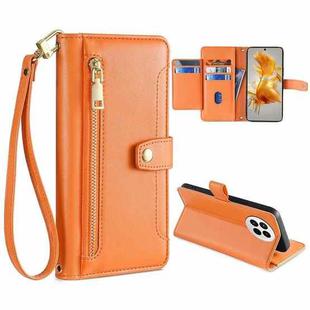 For Huawei Mate 50 Sheep Texture Cross-body Zipper Wallet Leather Phone Case(Orange)