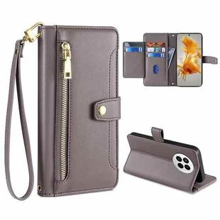 For Huawei Mate 50 Sheep Texture Cross-body Zipper Wallet Leather Phone Case(Grey)