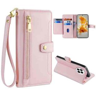 For Huawei Mate 50 Sheep Texture Cross-body Zipper Wallet Leather Phone Case(Pink)