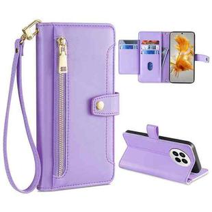 For Huawei Mate 50 Sheep Texture Cross-body Zipper Wallet Leather Phone Case(Purple)