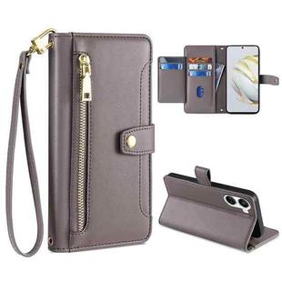 For Huawei Nova 10 SE Sheep Texture Cross-body Zipper Wallet Leather Phone Case(Grey)