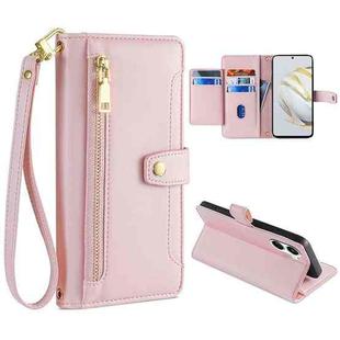 For Huawei Nova 10 SE Sheep Texture Cross-body Zipper Wallet Leather Phone Case(Pink)