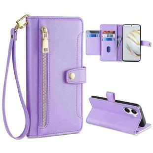 For Huawei Nova 10 SE Sheep Texture Cross-body Zipper Wallet Leather Phone Case(Purple)