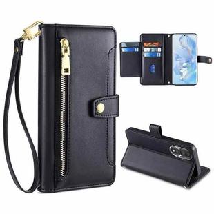 For Honor 80 Sheep Texture Cross-body Zipper Wallet Leather Phone Case(Black)