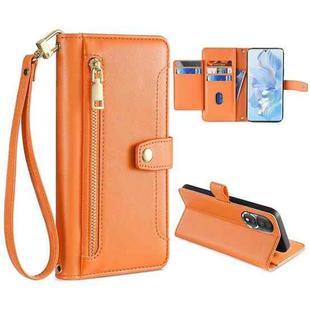 For Honor 80 Sheep Texture Cross-body Zipper Wallet Leather Phone Case(Orange)