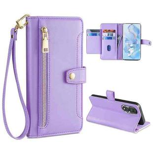 For Honor 80 Sheep Texture Cross-body Zipper Wallet Leather Phone Case(Purple)