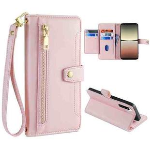 For Sony Xperia 5 IV Sheep Texture Cross-body Zipper Wallet Leather Phone Case(Pink)
