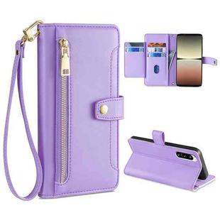For Sony Xperia 5 IV Sheep Texture Cross-body Zipper Wallet Leather Phone Case(Purple)