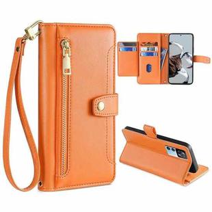 For Xiaomi Redmi K50 Ultra Sheep Texture Cross-body Zipper Wallet Leather Phone Case(Orange)