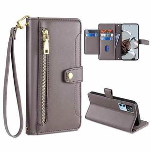 For Xiaomi Redmi K50 Ultra Sheep Texture Cross-body Zipper Wallet Leather Phone Case(Grey)