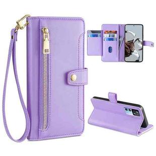 For Xiaomi Redmi K50 Ultra Sheep Texture Cross-body Zipper Wallet Leather Phone Case(Purple)